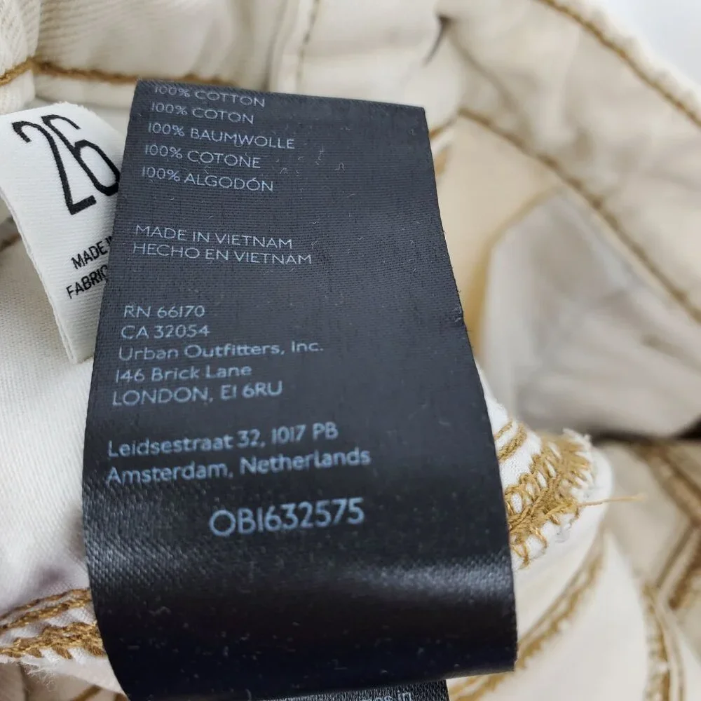 BDG Low Rise Cream Tapered Moto‎ Zipper Jeans Size 26